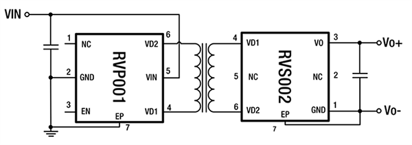 Schematic - RECOM Power RVS002 Micropower Isolated Power Bridge Rectifier